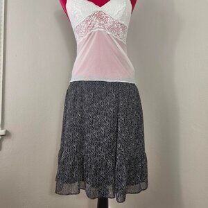 Black and White Heart Print Tiered Valentine's Day Ruffled Hem Skirt Medium